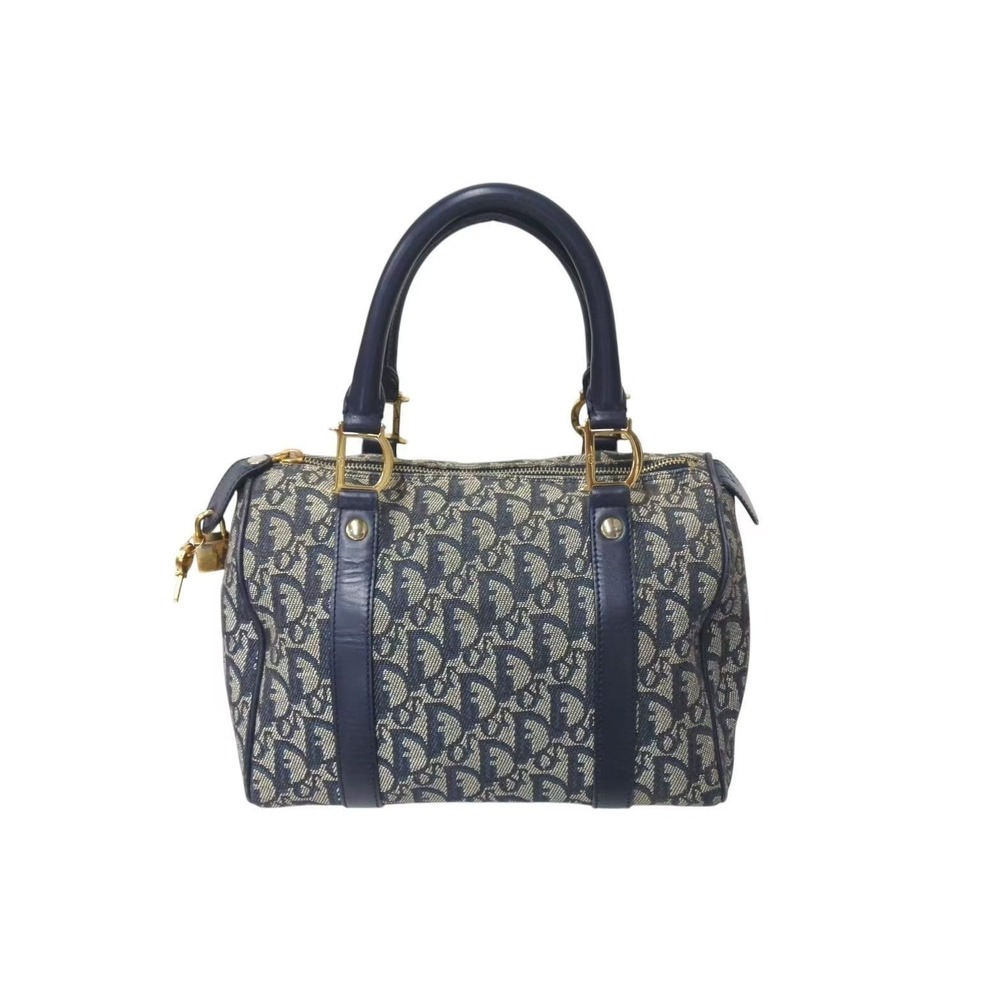 Dior Navy Handbag Trotter Leather Christian Blue Canvas - Picture 2 of 8